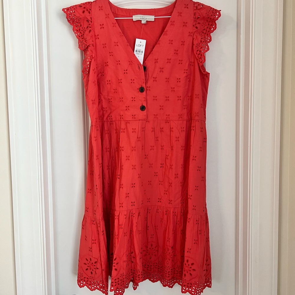 NWT Loft Coral Eyelet Dress